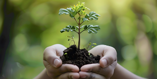 Hands holding a plant