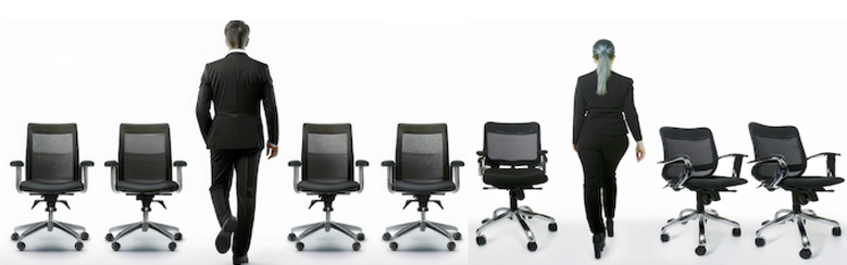 office chairs with man and woman standing beside them