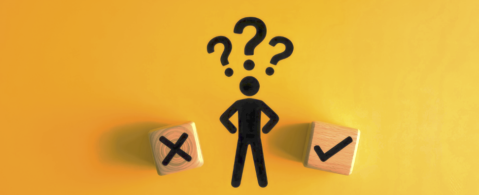 illustration of man confused about choosing yes or no